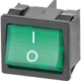 Interrupteur a bascule 10(4) A 2 poles, noir/vert dimension 22x19 mm