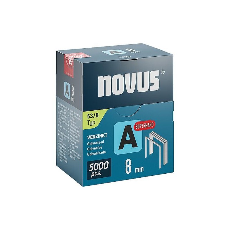 Agrafes à fil fin Novus type A 53/8 galvanisées, superdures Cond. : 5000 pièces