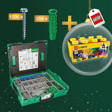 Pack promo Assortiment de vis à tête demi-ronde pour électriciens + 6 Embouts en L-BOXX®, 1456 pièces + boîte de briques Lego