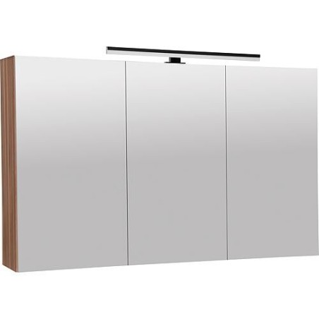 Armoire à miroir Benaro avec éclairage LED à poser 3 portes noyer, 1200x750x188mm