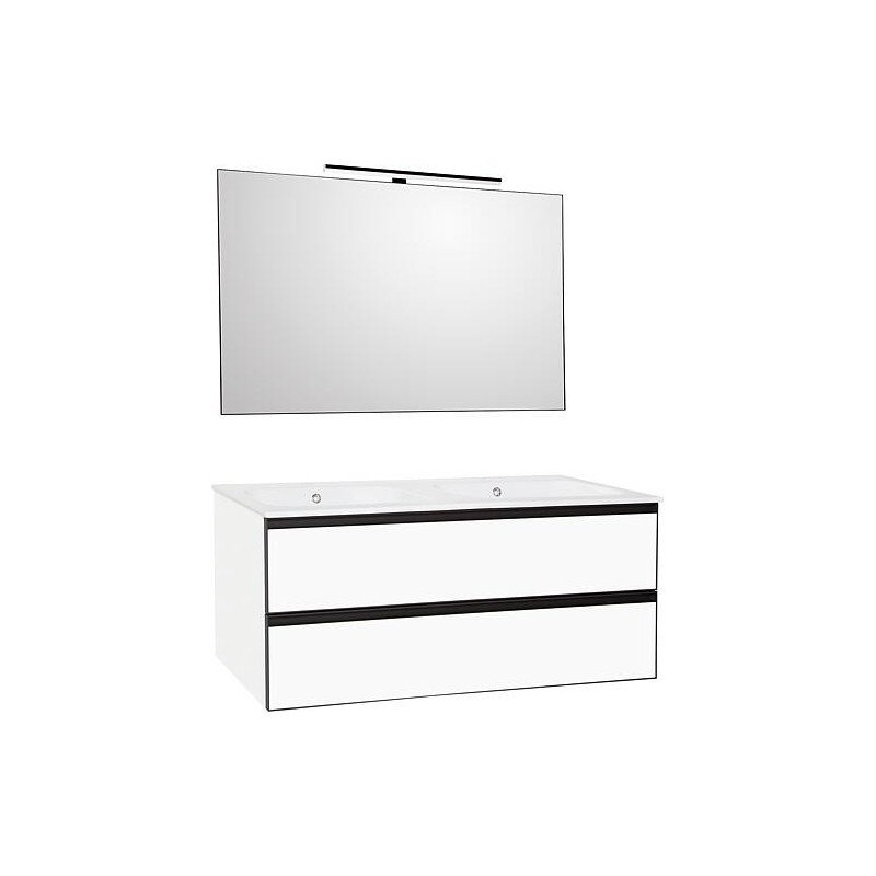 Kits de meubles de salle de bains Benaro m. Miroir, blanc mat, 2 tiroirs, largeur 1210mm