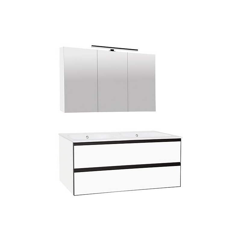 Kits de meubles de salle de bains Benaro m. Armoire à glace, blanc mat, 2 tiroirs, largeur 1210mm