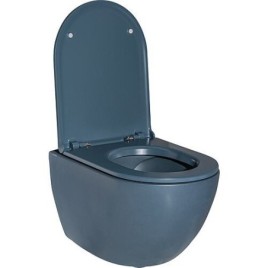 Pack combiné Elanda WC suspendu à fond creux, bleu royal mat, sans bord de chasse + Abattant WC Softclose