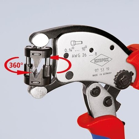 Pince à sertir KNIPEX Twistor® T avec tête de sertissage pivotante à 360° et réglage automatique