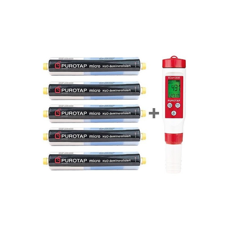 Pack promo 5x Cartouche deminéralisant  de rechange Puroatap micro + 1x Testeur combiné, PUROTAP EC-pH 2035