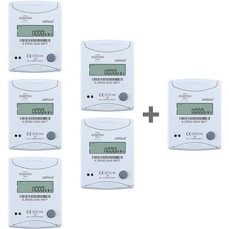 Pack promo 5+1 gratuit Compteur de chaleur compact Evenes DN 15, 3/4 "AG x 110mm Débit 1,5m³/h, frais d’étalonnage inclus