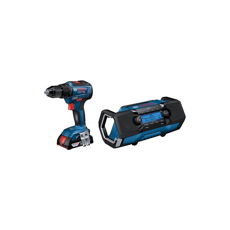 Perceuse-visseuse sans fil 18 V GSR 18V-55 Bosch avec 2 batteries ProCORE 4,0 Ah et chargeur + radio de chantier