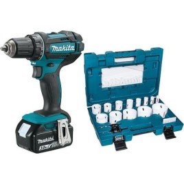 Perceuse-visseuse sans fil Makita 18 V DDF482RFJ avec 2x Batteries 3,0 Ah et Chargeur + Kit de scie cloche