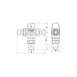 Vanne de mélange thermostatique ESBE, type VTA 522, 45-65°C, DN20 (3/4"), Kvs 3,0