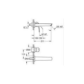 Mitigeur mural pour lavabo Grohe Eurosmart, saillie 211 mm, matte black