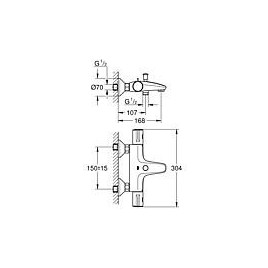 Mitigeur thermostatique bain/douche Grohe Grohterm 800, Saillie 168 mm, noir mat