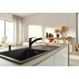 Mitigeur d’évier Grohe Eurosmart avec douchette extractible saillie 227 mm, noir mat