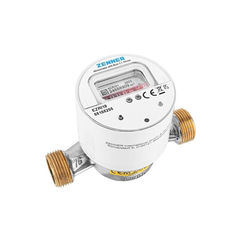 Compteur d’eau chaude sans fil en saillie Zenner type Minomess 90°C Q3 2,5, BL 110mm DN15(1/2") R40HV 325 RK, wireless M-Bus