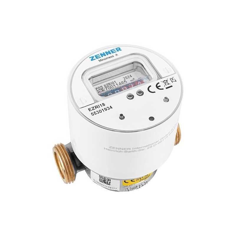 Compteur d’eau froide avec saillie Zenner, Minomess, 30°C Q3 2,5, BL 80mm-DN15(1/2") R40HV 325 RK, wireless M-Bus