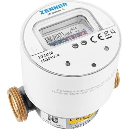 Compteur d’eau froide avec saillie Zenner, Minomess, 30°C Q3 2,5, BL 80mm-DN15(1/2") R40HV 325 RK, wireless M-Bus