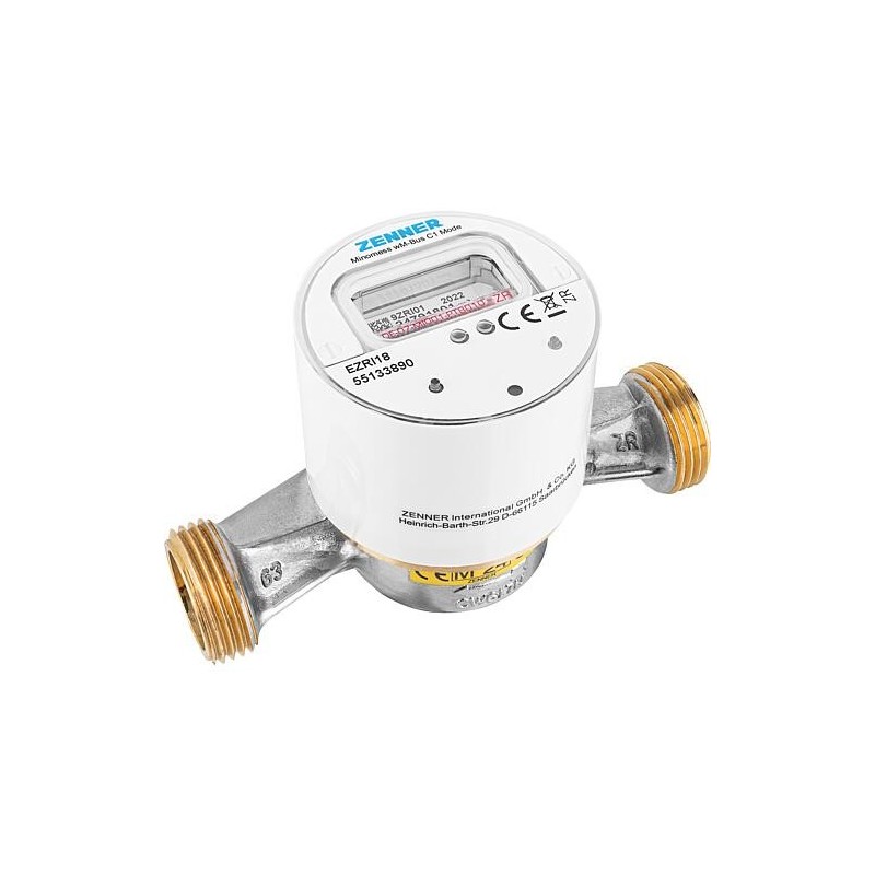 Compteur d’eau chaude sans fil en saillie Zenner type Minomess 90°C Q3 2,5, BL 130mm DN15(1/2") R40HV 325 RK, wireless M-Bus