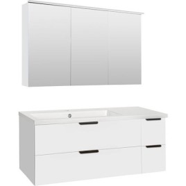 Ensemble meubles de salle de bain LOSSA avec Armoire à glace LED blanc brillant et meuble sous-vasque largeur 1210 mm