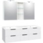 Ensemble meubles de salle de bain LOSSA avec Armoire à glace LED blanc brillant et meuble sous-vasque largeur 1550 mm