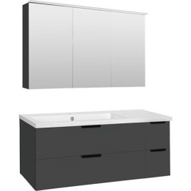 Ensemble meubles de salle de bain LOSSA avec Armoire à glace LED anthracite brillant meuble sous-vasque largeur 1210 mm