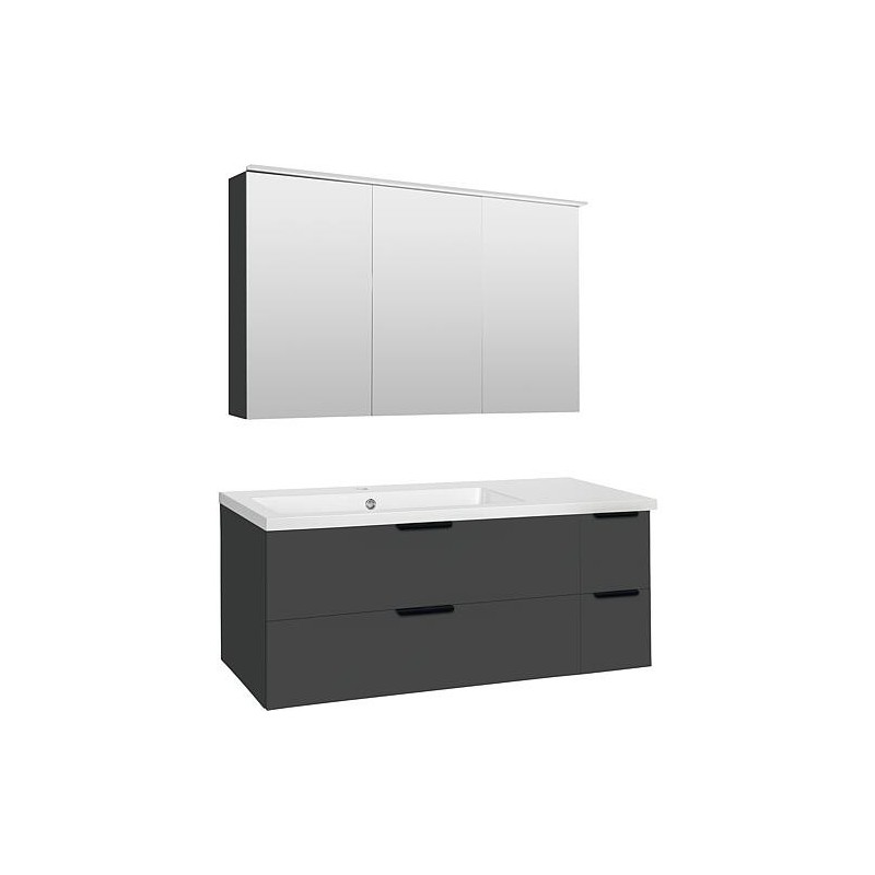 Ensemble meubles de salle de bain LOSSA avec Armoire à glace LED anthracite brillant meuble sous-vasque largeur 1210 mm