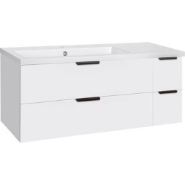 Meuble sous-vasque + lavabo en fonte minérale LOSSA 4 tiroirs blanc brillant Largeur 1210 mm