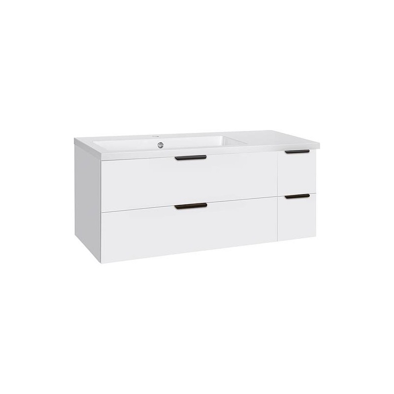 Meuble sous-vasque + lavabo en fonte minérale LOSSA 4 tiroirs blanc brillant Largeur 1210 mm