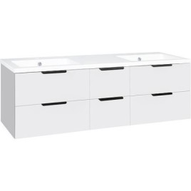 Meuble sous-vasque + lavabo en fonte minérale LOSSA 6 tiroirs blanc brillant Largeur 1550 mm