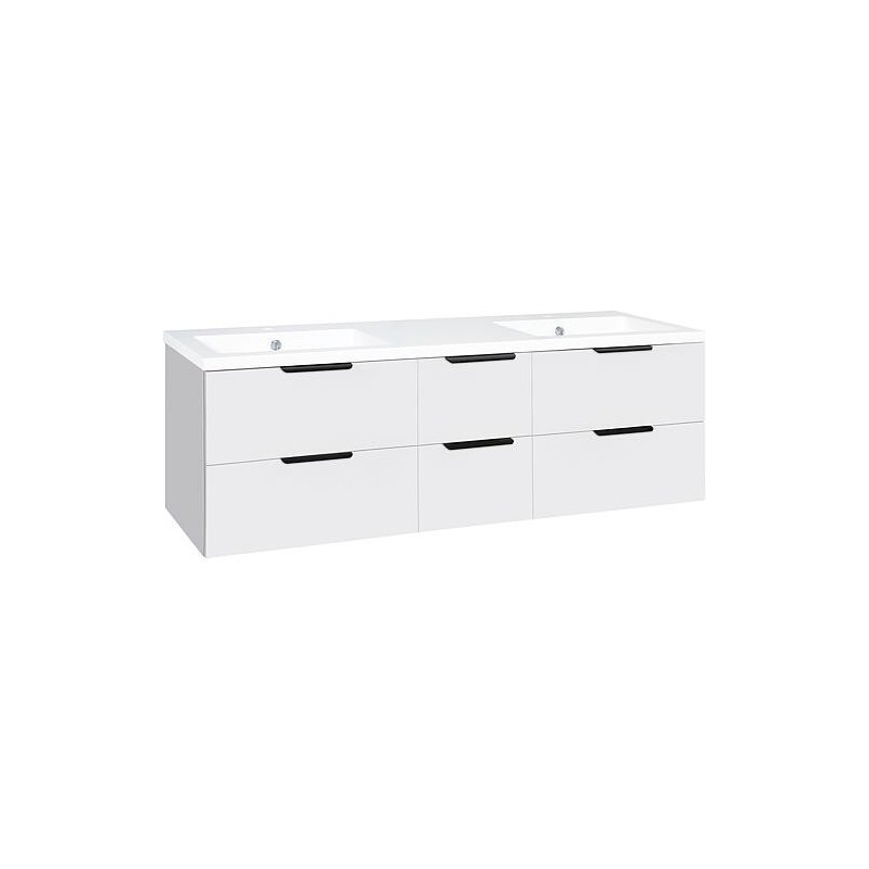 Meuble sous-vasque + lavabo en fonte minérale LOSSA 6 tiroirs blanc brillant Largeur 1550 mm