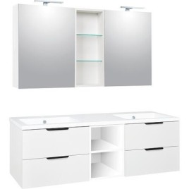 Ensemble meubles de salle de bain LOSSA avec Armoire à glace LED blanc mat et meuble sous vasque, largeur 1550 mm