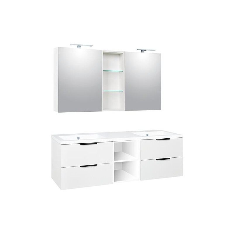 Ensemble meubles de salle de bain LOSSA avec Armoire à glace LED blanc mat et meuble sous vasque, largeur 1550 mm