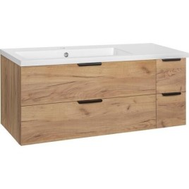 Meuble sous-vasque + lavabo en fonte minérale LOSSA 4 tiroirs coulissant chêne noueux Cortina largeur 1210 mm