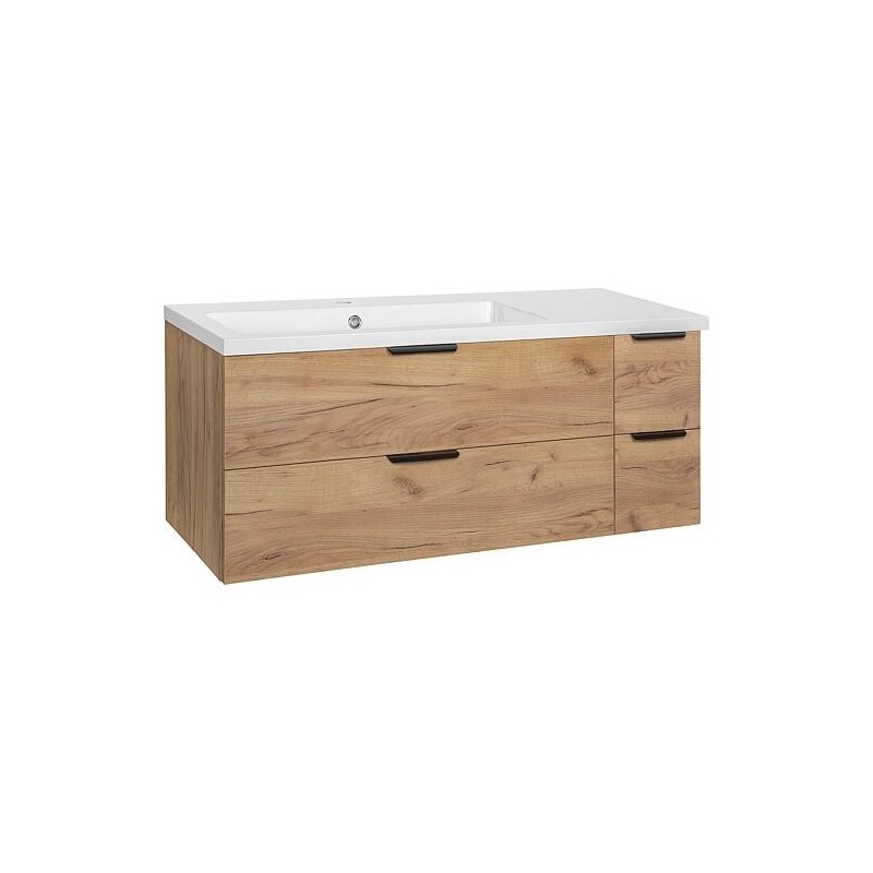 Meuble sous-vasque + lavabo en fonte minérale LOSSA 4 tiroirs coulissant chêne noueux Cortina largeur 1210 mm