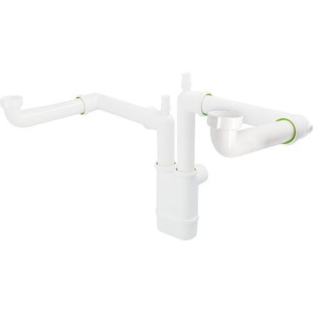 Éviers doubles Siphon gain de place DN40(1 1/2") x Ø40mm, avec raccords à emboîter