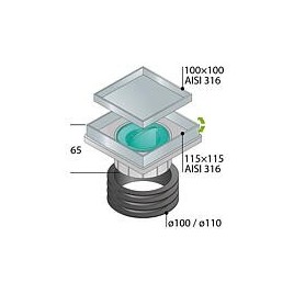 Siphon de sol DN100, avec grille en acier inoxydable 115x115mm