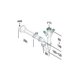 Siphon de rinçage DN40(1 1/2") avec aérateurs tubulaires, Sortie Ø40mm