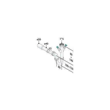 Siphon de rinçage DN40(1 1/2") avec aérateurs tubulaires, Sortie Ø50mm