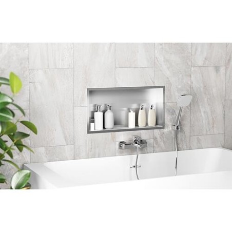 Niche murale pour douche avec cadre de montage et manchette d’étanchéité 624x324x100mm, revêtement par poudre noir