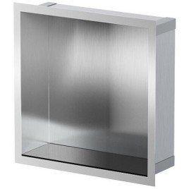 Niche murale pour douche avec cadre de montage et manchette d’étanchéité 324x324x100mm inox brossé