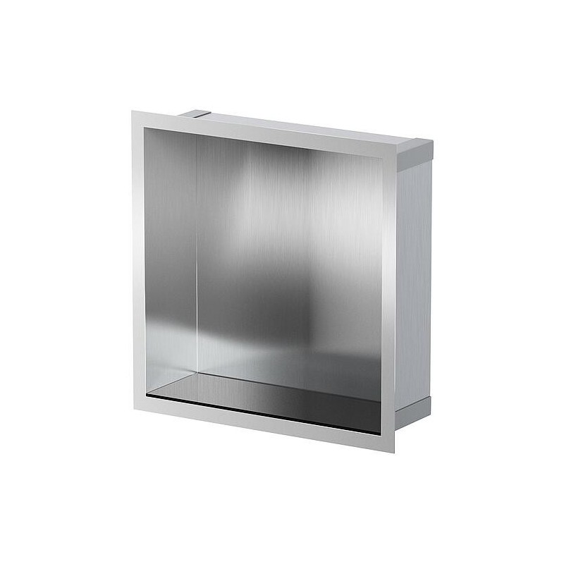 Niche murale pour douche avec cadre de montage et manchette d’étanchéité 324x324x100mm inox brossé