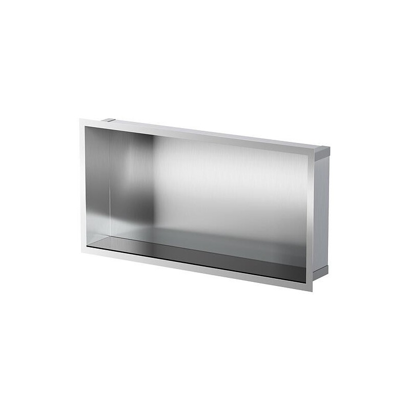 Niche murale pour douche avec cadre de montage et manchette d’étanchéité 624x324x100mm, inox brossé