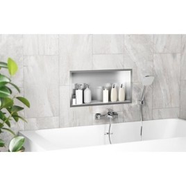 Niche murale pour douche avec cadre d’encastrement et manchette d’étanchéité 624x324x100mm, peint en blanc par poudrage