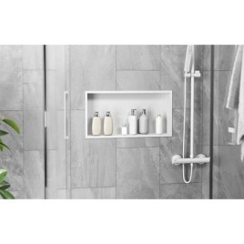 Niche murale pour douche avec cadre d’encastrement et manchette d’étanchéité 624x324x100mm, peint en blanc par poudrage