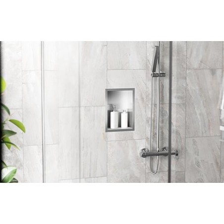 Niche murale pour douche avec cadre de montage et manchette d’étanchéité 234 x 324 x 100 mm, inox brossé