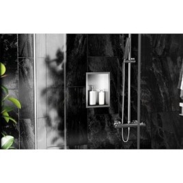 Niche murale pour douche avec cadre de montage et manchette d’étanchéité 234 x 324 x 100 mm, inox brossé