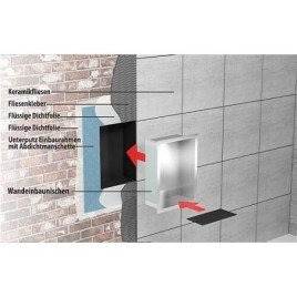 Niche murale pour douche avec cadre de montage et manchette d’étanchéité 234 x 324 x 100 mm, inox brossé