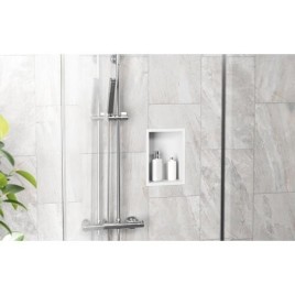 Niche murale pour douche avec cadre de montage et manchette d’étanchéité 234 x 324 x 100 mm, inox brossé