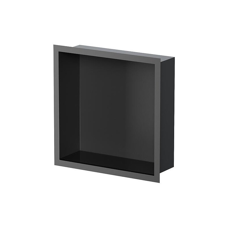 Niche murale pour douche avec cadre d’encastrement et manchette d’étanchéité 324x324x100mm, revêtement par poudre noir