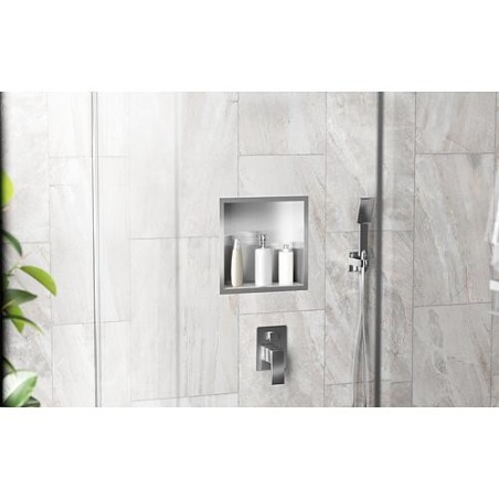 Niche murale pour douche avec cadre d’encastrement et manchette d’étanchéité 324x324x100mm, revêtement par poudre noir