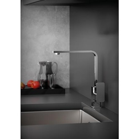 Mitigeur d’évier Nevado carré avec bec orientable, saillie 207 mm, chromé