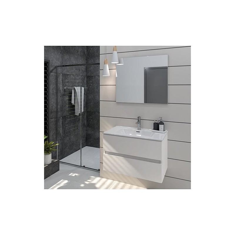 Kits de meubles de salle de bain Kora 2 tiroirs blanc frêne largeur 805 mm